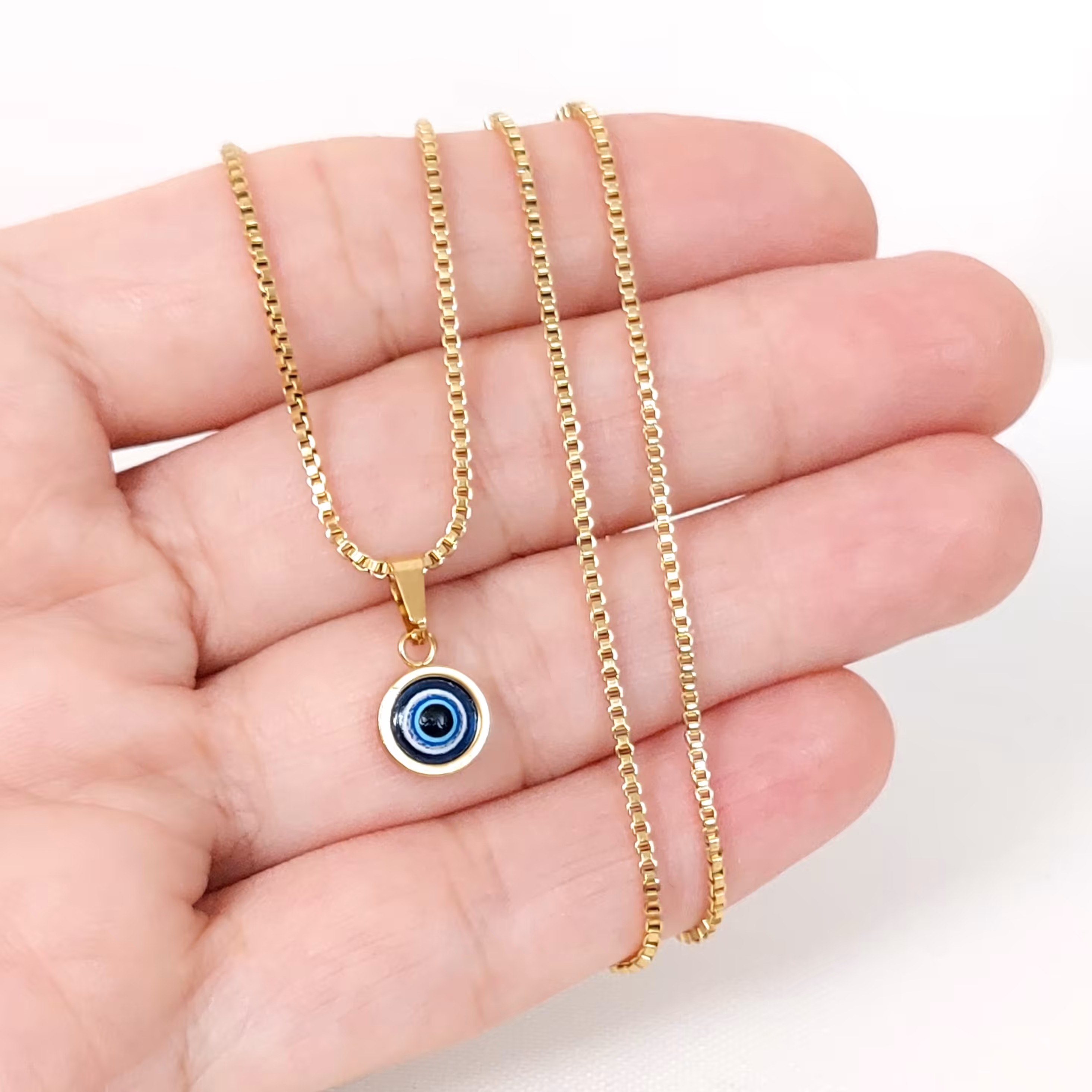 گردنبند چشم نظر استیل با زنجیر ونیزی استیل با آبکاری طلا و رنگ ثابت و ضد حساسیت 