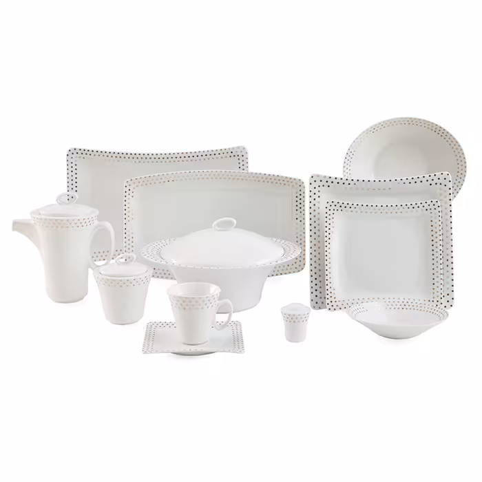 سرویس چینی زرین 12 نفره کامل اسپاتی پلاتینی وینچی (97 پارچه)