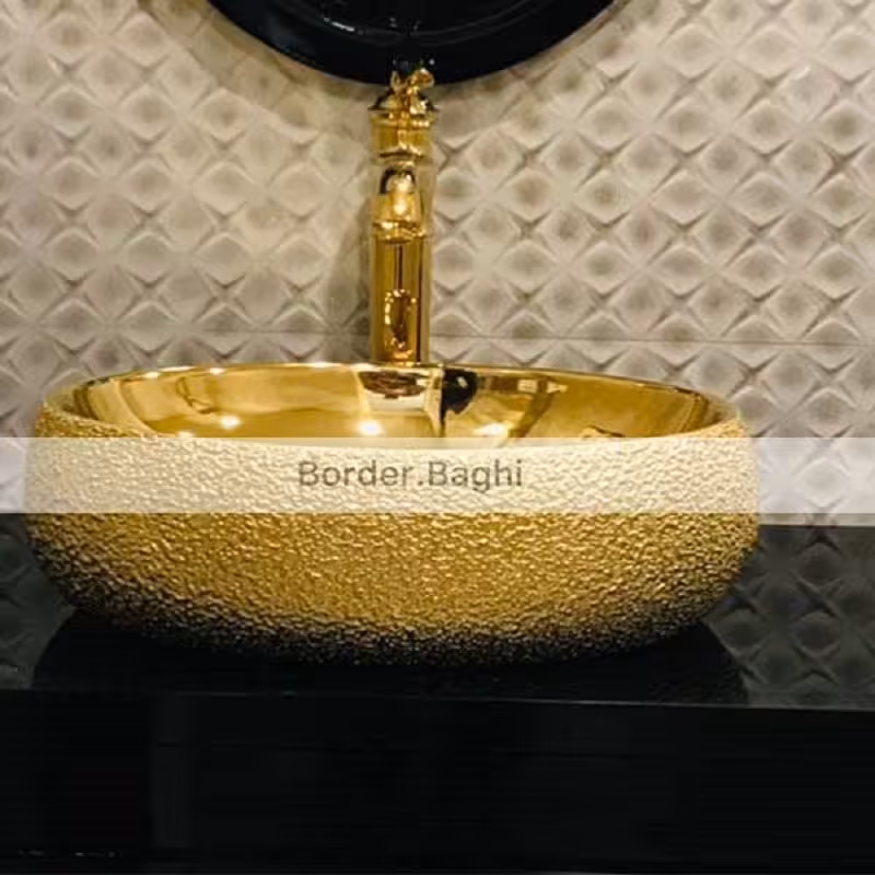 کاسه روشویی  مدل طلایی بیضی چکشی