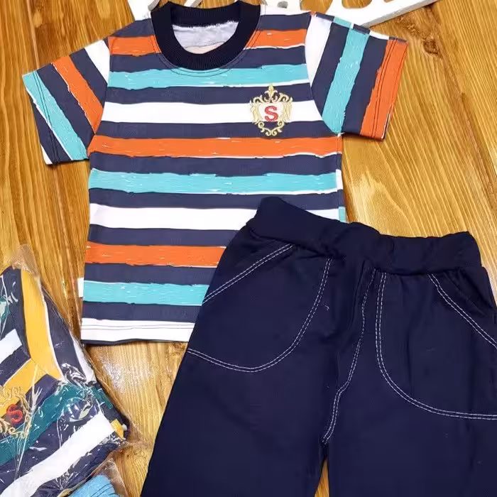 ست تیشرت و شلوارک پسرانه سایز 35 تا 60 مناسب 9 ماه تا 11 سال جنس لاکرا در سه رنگ با قیمت عالی