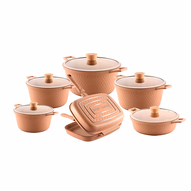 سرویس قابلمه 12 پارچه بایوگرانیت پرارین مدل وینکس رنگ رزگلد