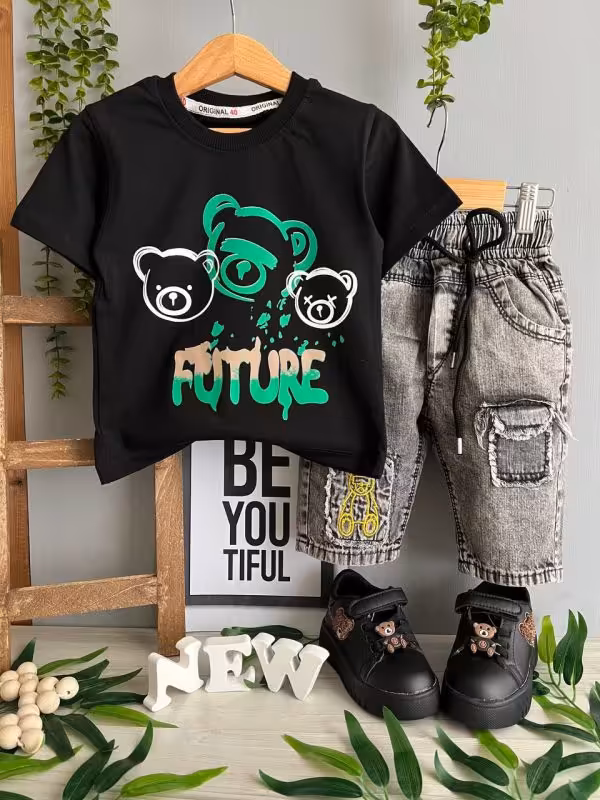 تیشرت اسپرت مشکی 3 خرس