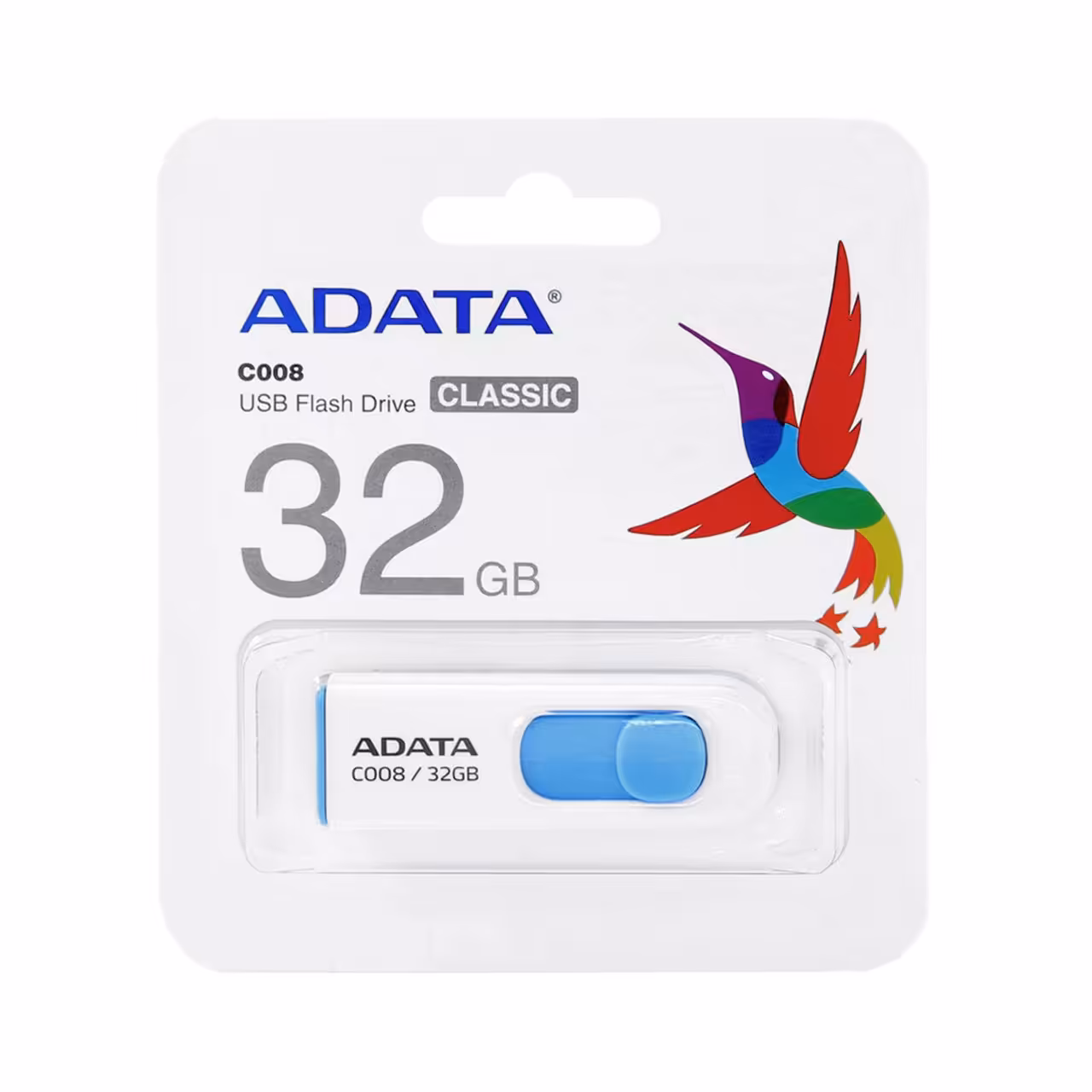 فلش 32 گیگ AData سفید آبی مدل C008 با گارانتی مادام العمر