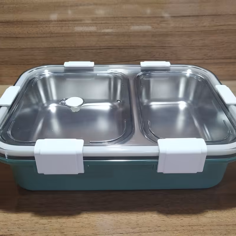 لانچ باکس و ظرف غذا استیل دو بخشی رنگ سبز
