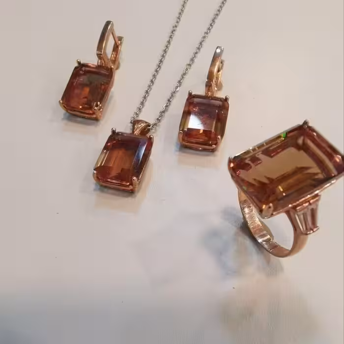 6-نیم ست نقره عیار 925 با سنگ الکساندریت با روکش آب طلا رزگلد کد 10- W 20.48 