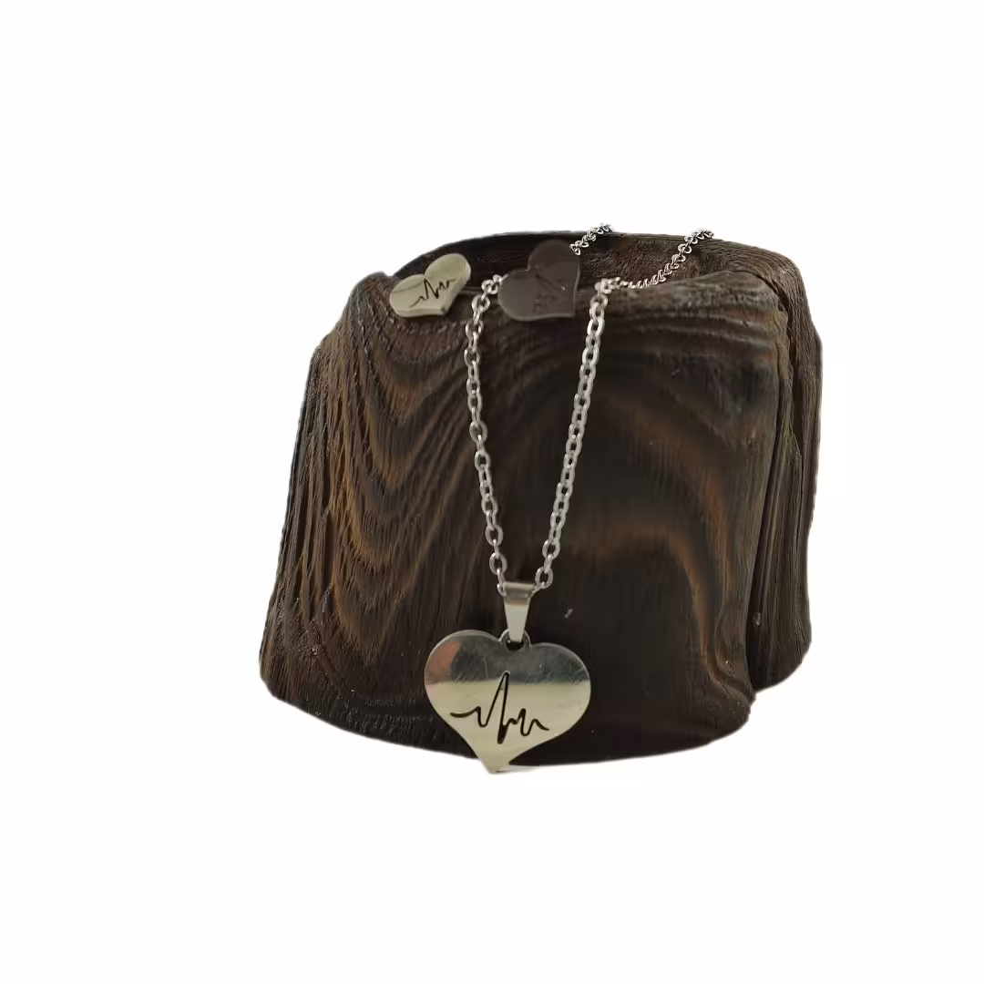 نیم ست استیل نقره ای طرح قلب 