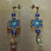 گوشواره چشم نظر بامنجوق میوکی رنگ طلایی آبی وچندرنگ دیگر