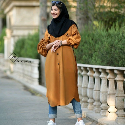 مانتو دانشجویی بلند آستین پفکی مدل امچال