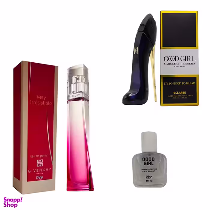 عطر زنانه پینک ویژوآل مدل Givenchy Very Irresistible به همراه عطر جیبی و عطر اسکلاره مدل Good Girl