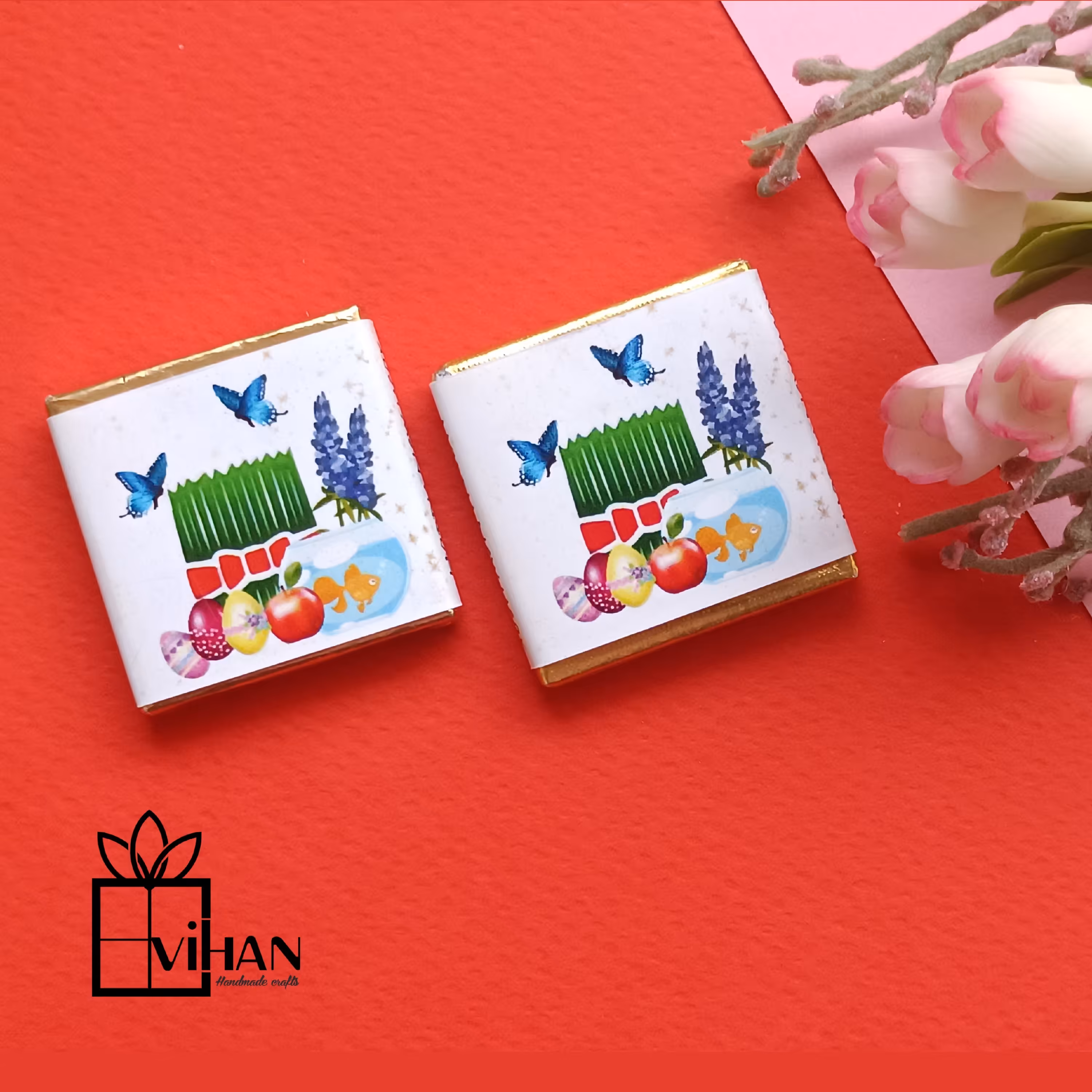 شکلات کاکائویی مربعی 3 در3 پذیرایی طرح نوروزی 3