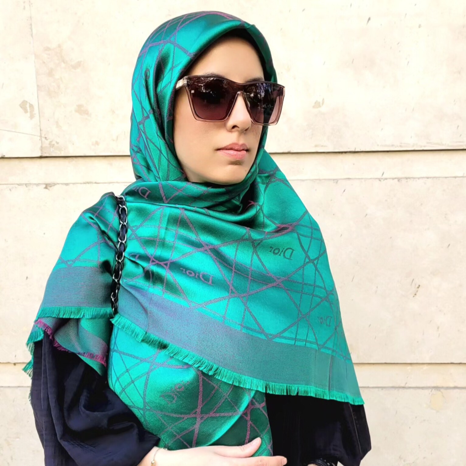 روسری ژاکارد لمه رنگ سبز آبی