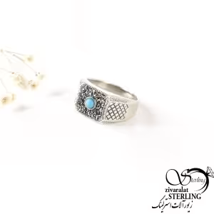 انگشتر نقره مردانه سیاه قلم فیروزه کد 7291