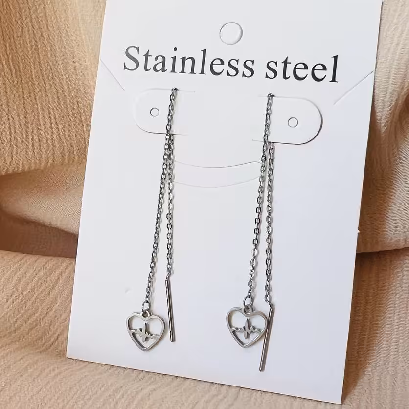 گوشواره بخیه ای استیل مدل قلب و ضربان قلب