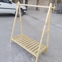 رگال لباس چوبی کودک مدل یک طبقه ساده گوشواره دار  قد 100 رنگ کرم روشن جلا