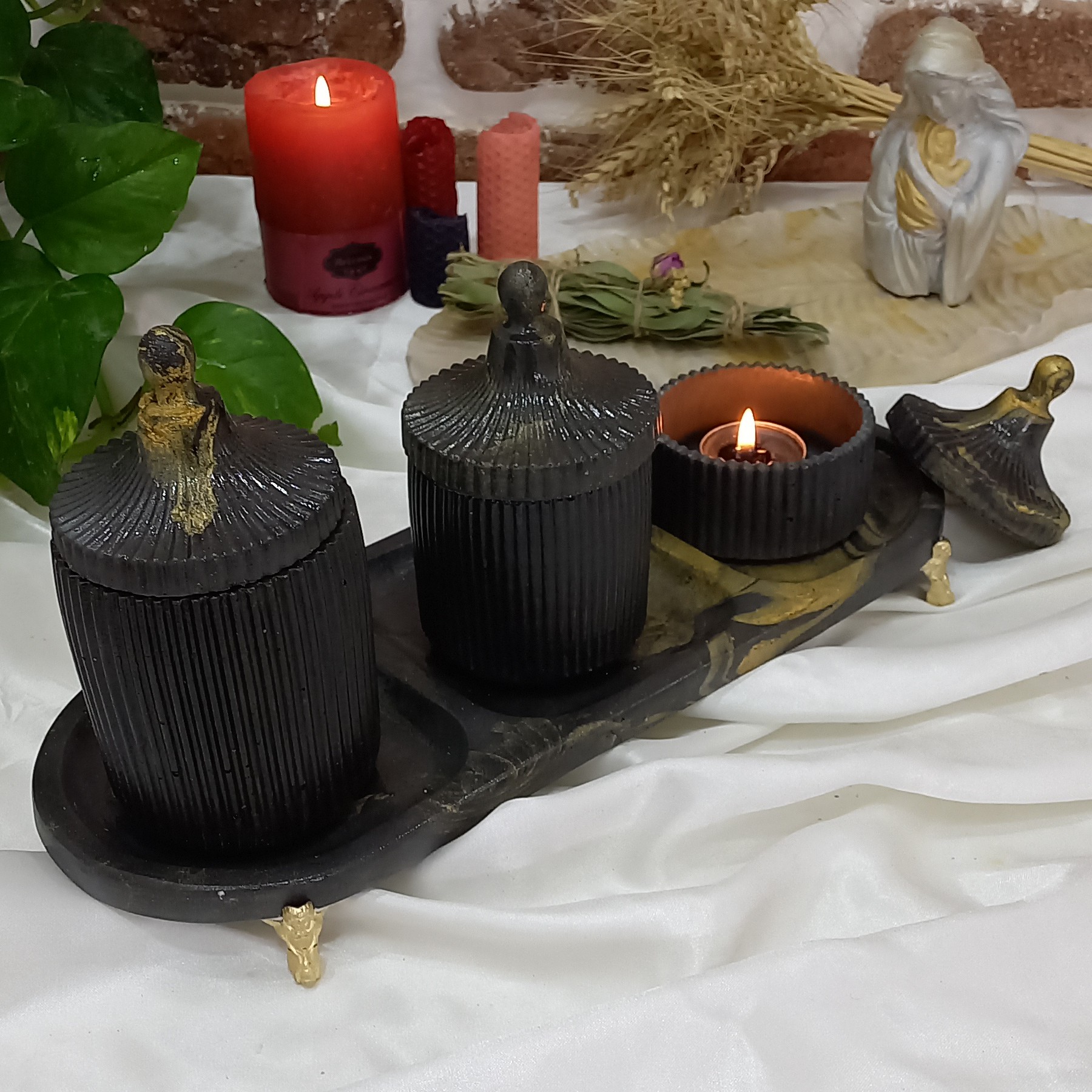 بانکه سه تایی، طول سینی 35،قابل سفارش با رنگ بندی دلخواه ،جنس محصول سنگ مصنوعی