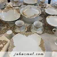 سرویس چینی پردیس طرح مونیکا طلایی 104 پارچه کد 1007b