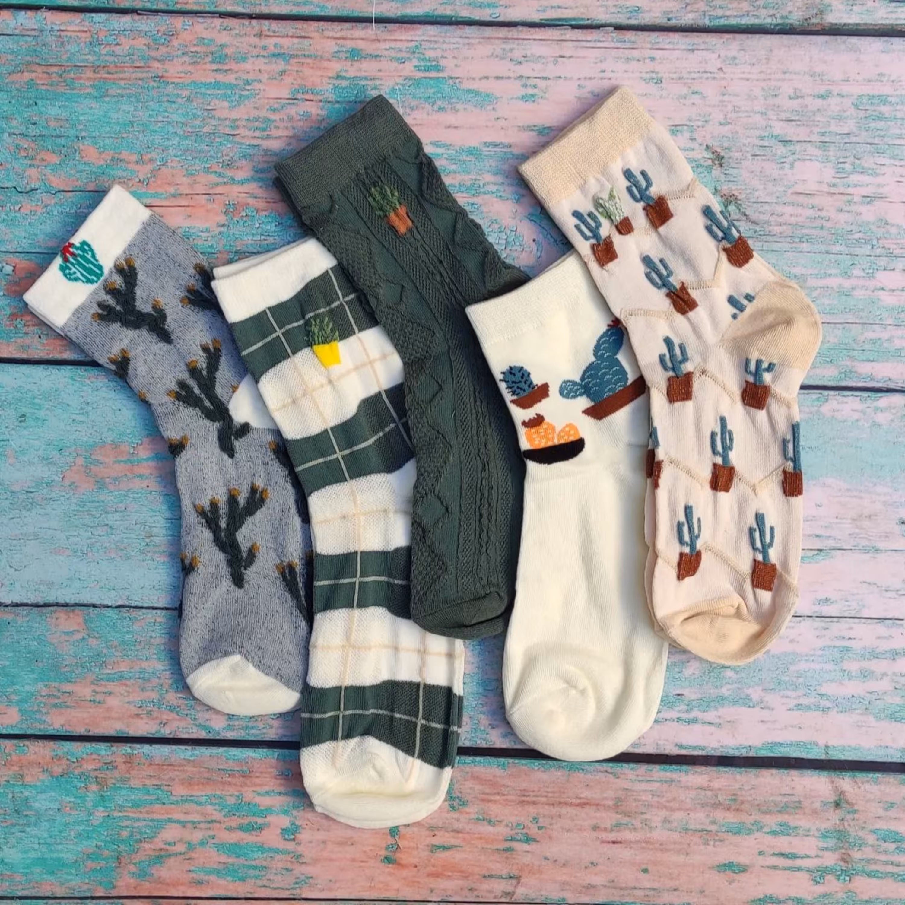 جوراب ساقدار طرح برجسته کاکتوس