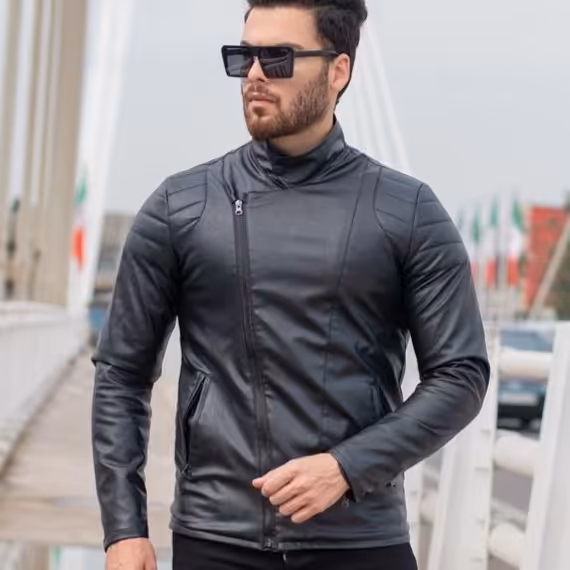 کاپشن مردانه چرم رنگ مشکی