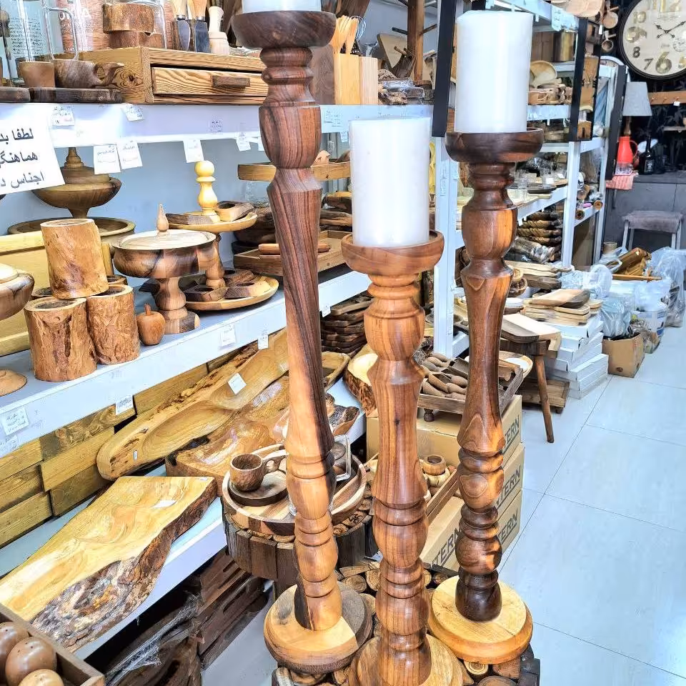 شمعدان سه سایز بلند چوب گردو 
