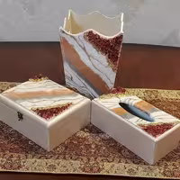 ست جعبه دستمال و سطل و جعبه قاشق چنگال