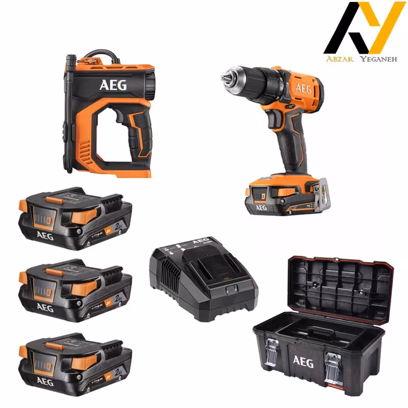کیت دریل چکشی و کمپرسور باد شارژی AEG نوع BK18C BSB18G4
