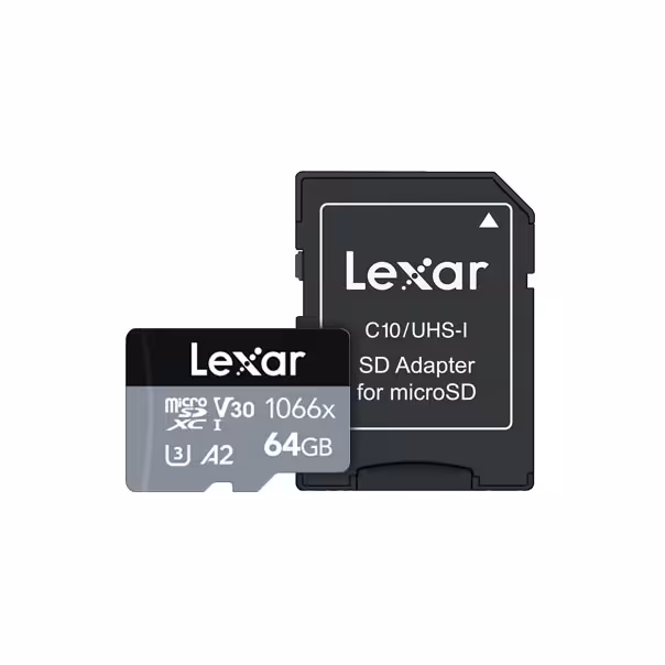 کارت حافظه microSDXC لکسار مدل 1066X کلاس A2 استاندارد UHS-U3 سرعت 160MBps ظرفیت 64 گیگابایت ( آداپتور)