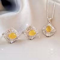 نیم ست نقره زنانه نگین عقیق زرد تایلندی 