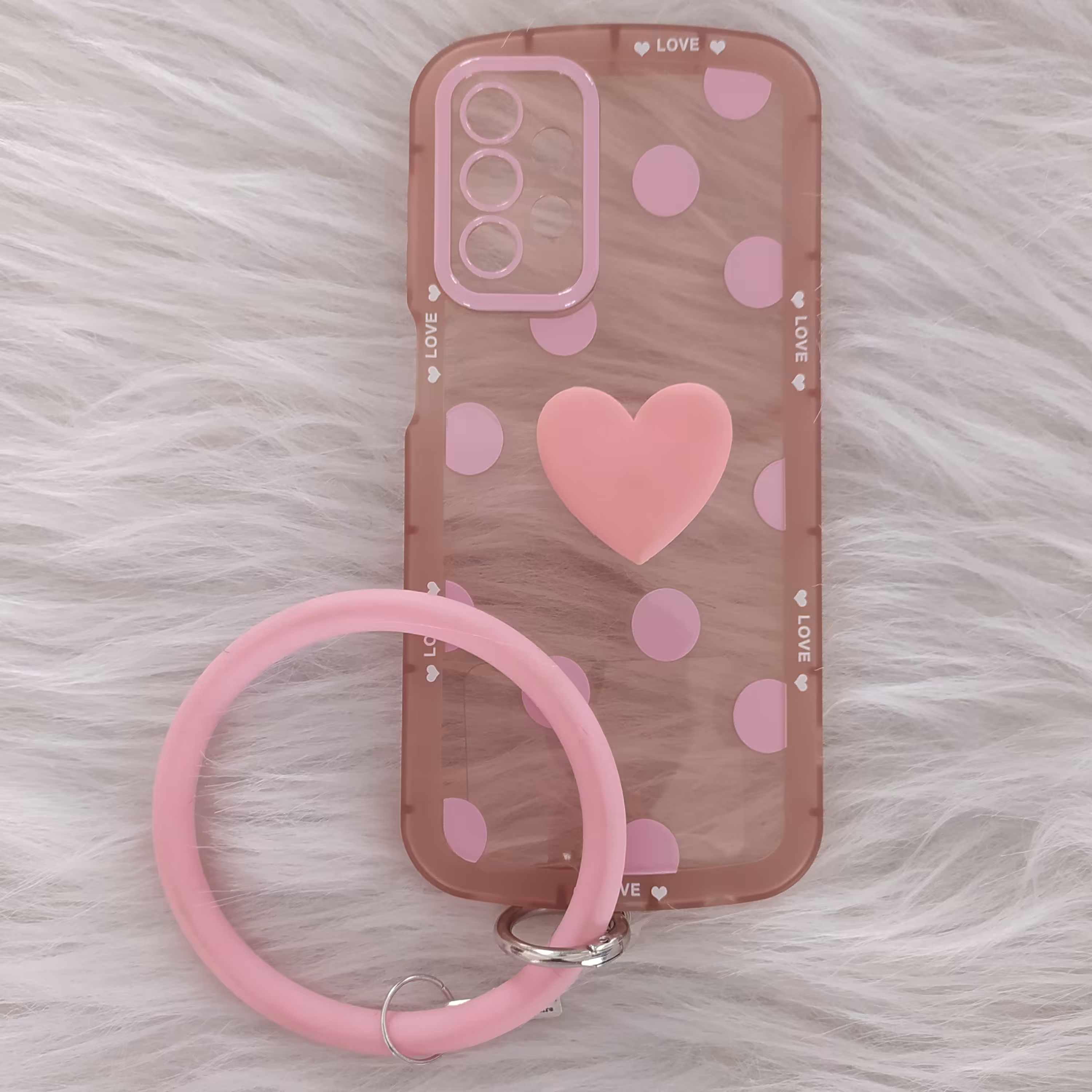 گارد سامسونگ A13 ژله ای شفاف با قلب برجسته و بند سیلیکونی دایره ای 