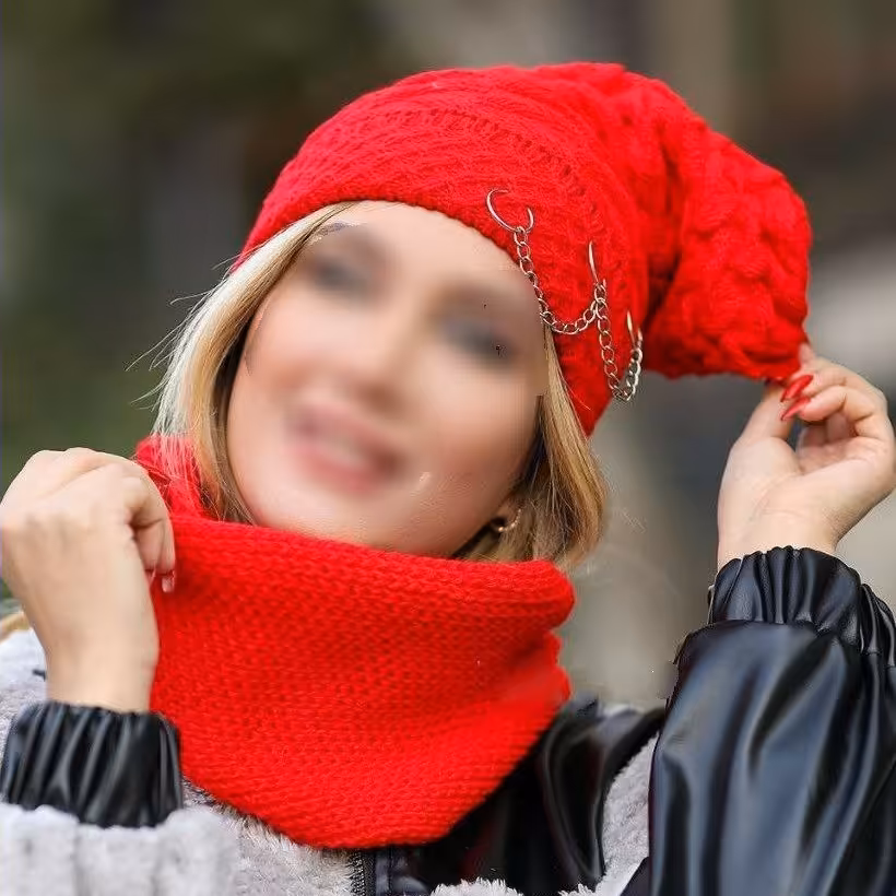  کلاه پرسینگ حلقه ای و زنجیر دار و شال رینگی بافت دخترانه زنانه
