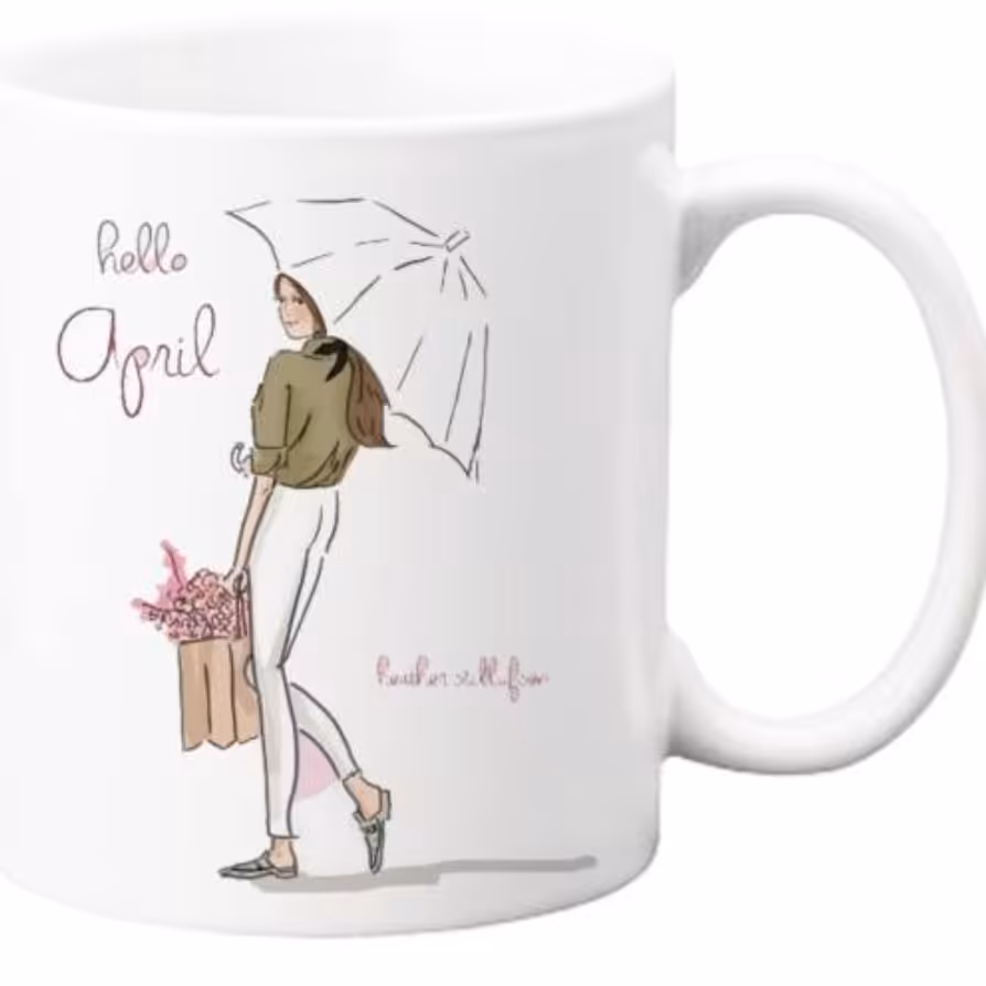 ماگ سرامیکی طرح دختر با چتر و گل کد1056