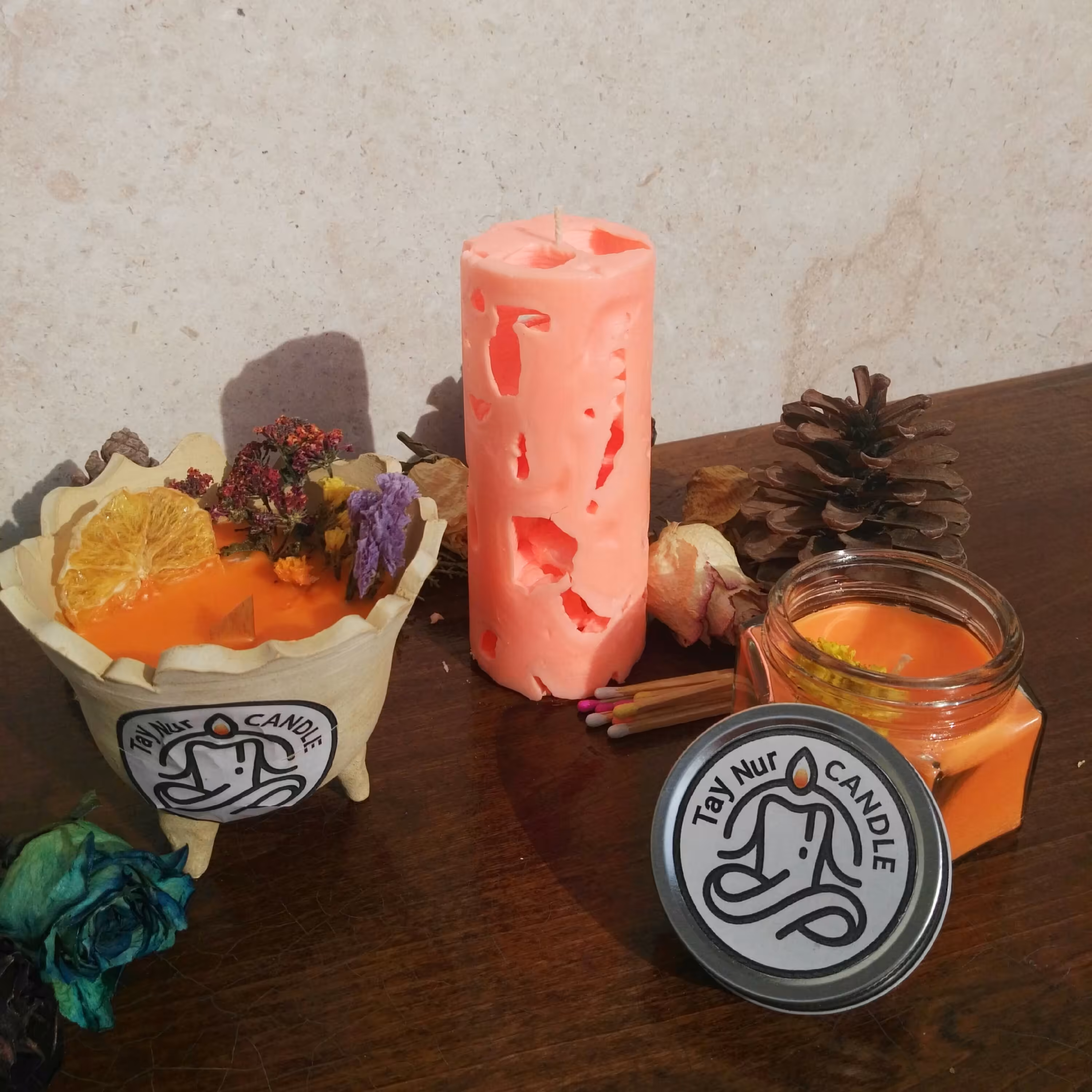 ست شمع سفالی،یخی،شیشه ای شش ضلعی