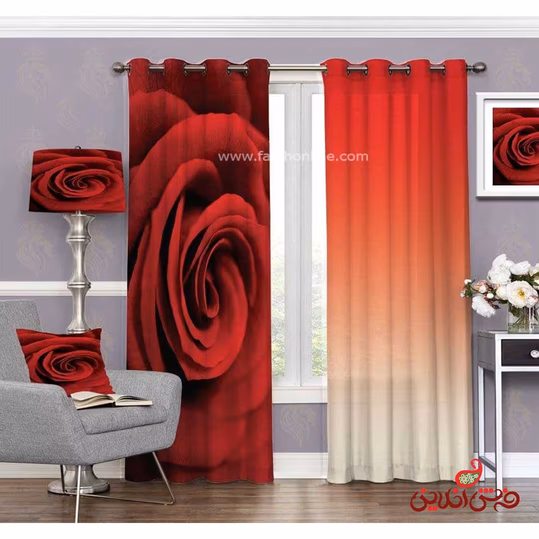 پرده طرح گل سرخ کد 3476