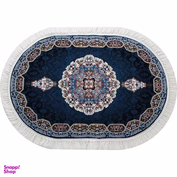 فرش ماشینی مدل بیضی طرح هالیدی زمینه سرمه ای