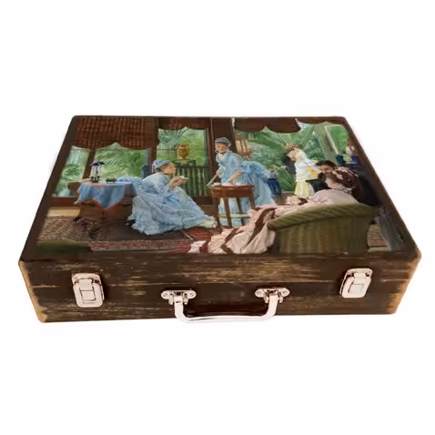 جعبه چوبی مدل چمدان بزرگ طرح عصرانه انگلیسی2