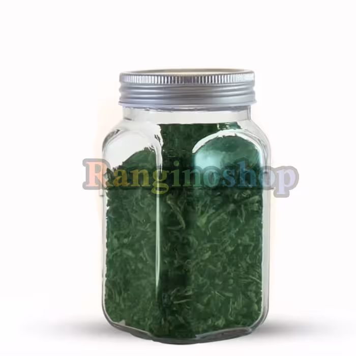 بانکه و جار شیشه ای چهارگوش سایز 3  درب کانتینری فلزی طرح کتیبه مخصوص حبوبات  