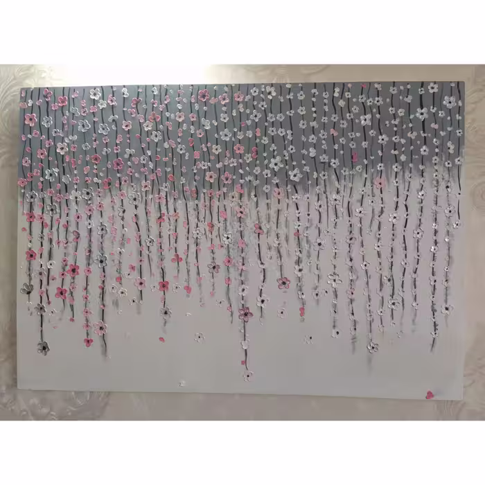 تابلو شکوفه برجسته صورتی ونقره ای