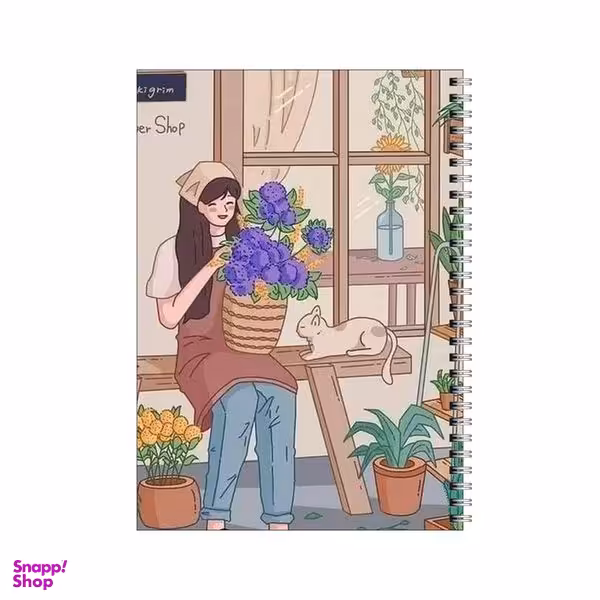 دفتر مشق 100 برگ بامبیلیپ طرح دختر گل فروش و گربه اش کد 6592385