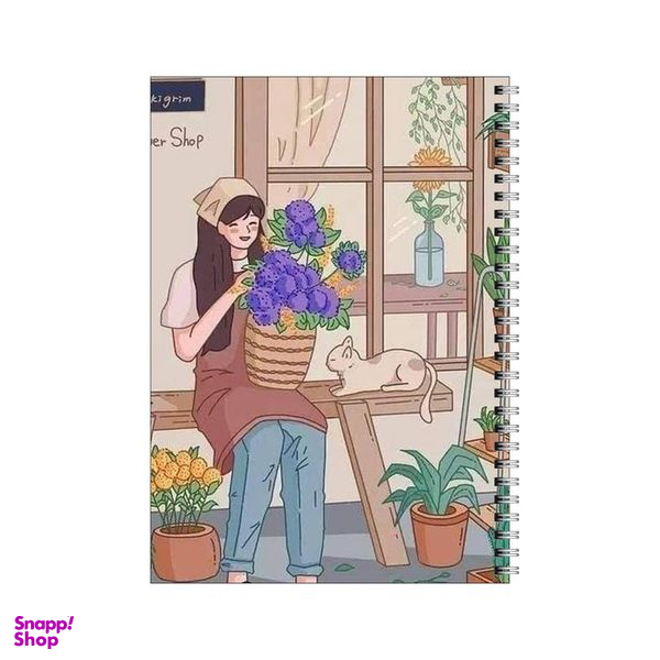 دفتر مشق 100 برگ بامبیلیپ طرح دختر گل فروش و گربه اش کد 6592385