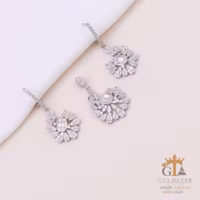 نیم ست نقره مدل برگ طرح امرالدکات جدید کد 16641