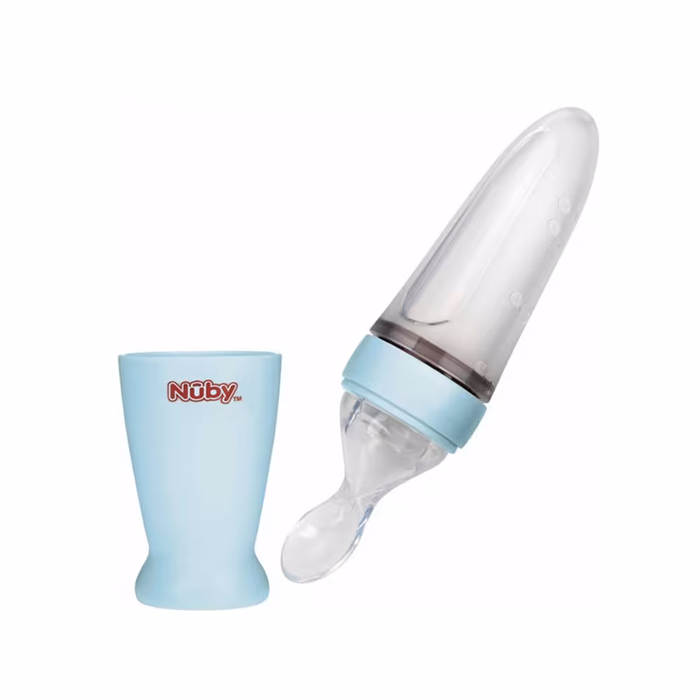 سرلاک خوری 3  ماه نابی NUBY تمام سیلیکون آبی