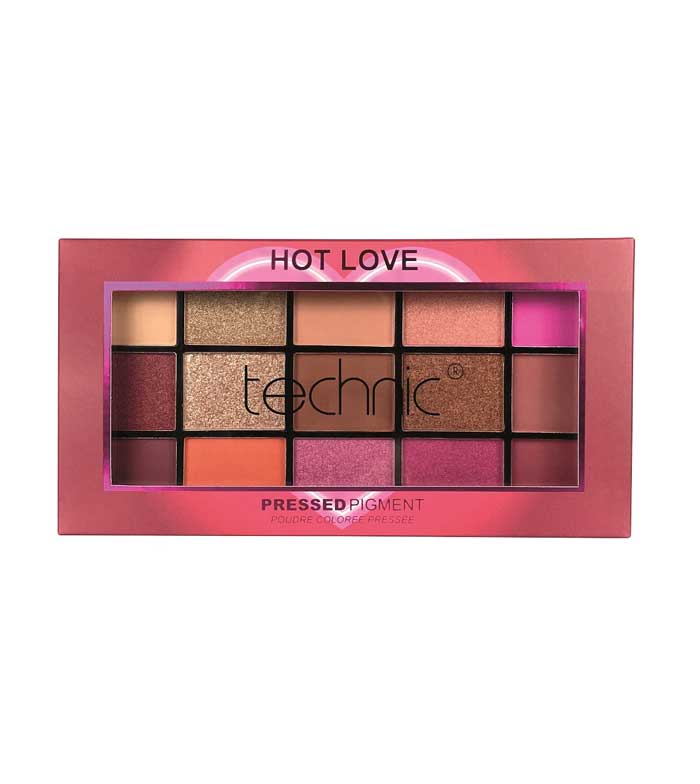 پالت سایه چشم تکنیک Hot Love | ترکیب حرفه‌ای ۱۵ رنگ مات و براق | Technic Hot Love Pressed Pigment Palette