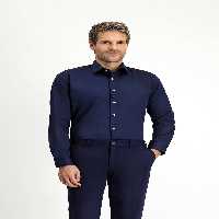 پیراهن / بلوز دکمه دار آبی مردانه پنبه کلاسیک برش شبانه آستین بلند Kiğılı