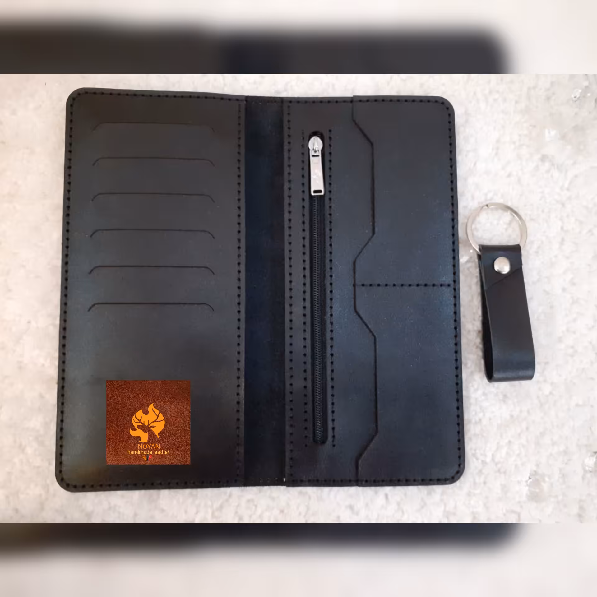 کیف پول دو لت چرم طبیعی گاوی دستدوز به همراه جاکلیدی