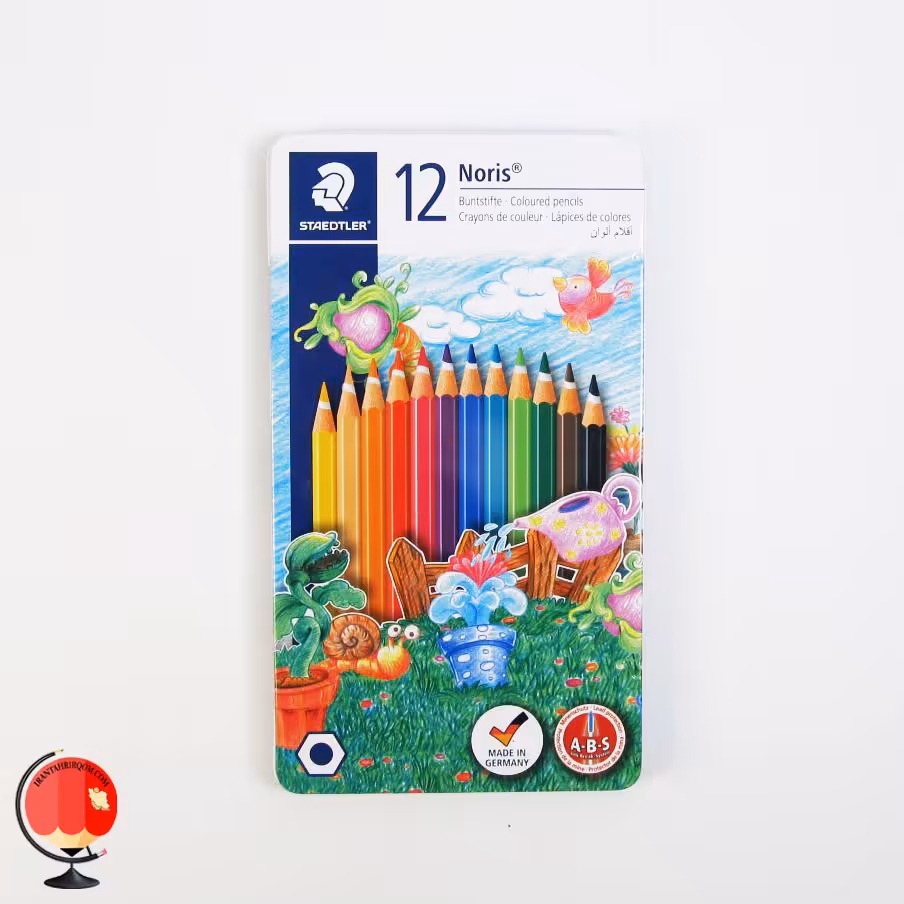 مداد رنگی 12 رنگ جعبه فلزی مدل Noris استدلر