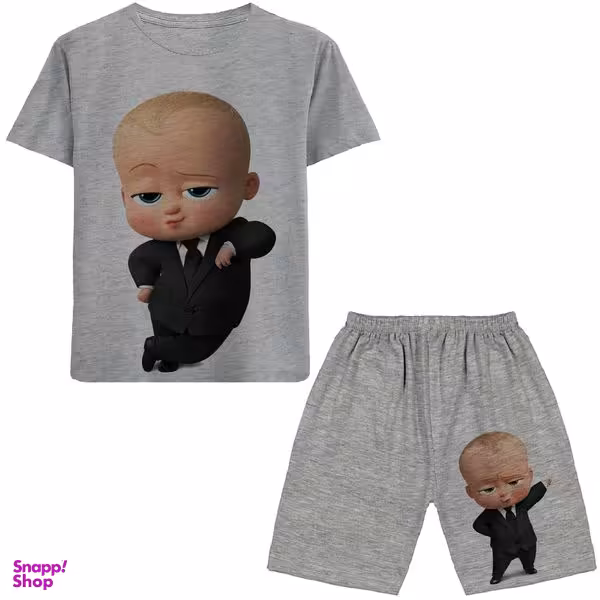 ست تیشرت آستین کوتاه و شلوارک پسرانه مدل بچه رییس N39