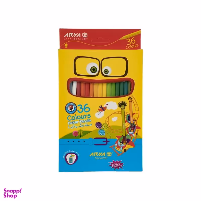 مداد رنگی 36 + تراش آریا (Arya) جعبه مقوایی