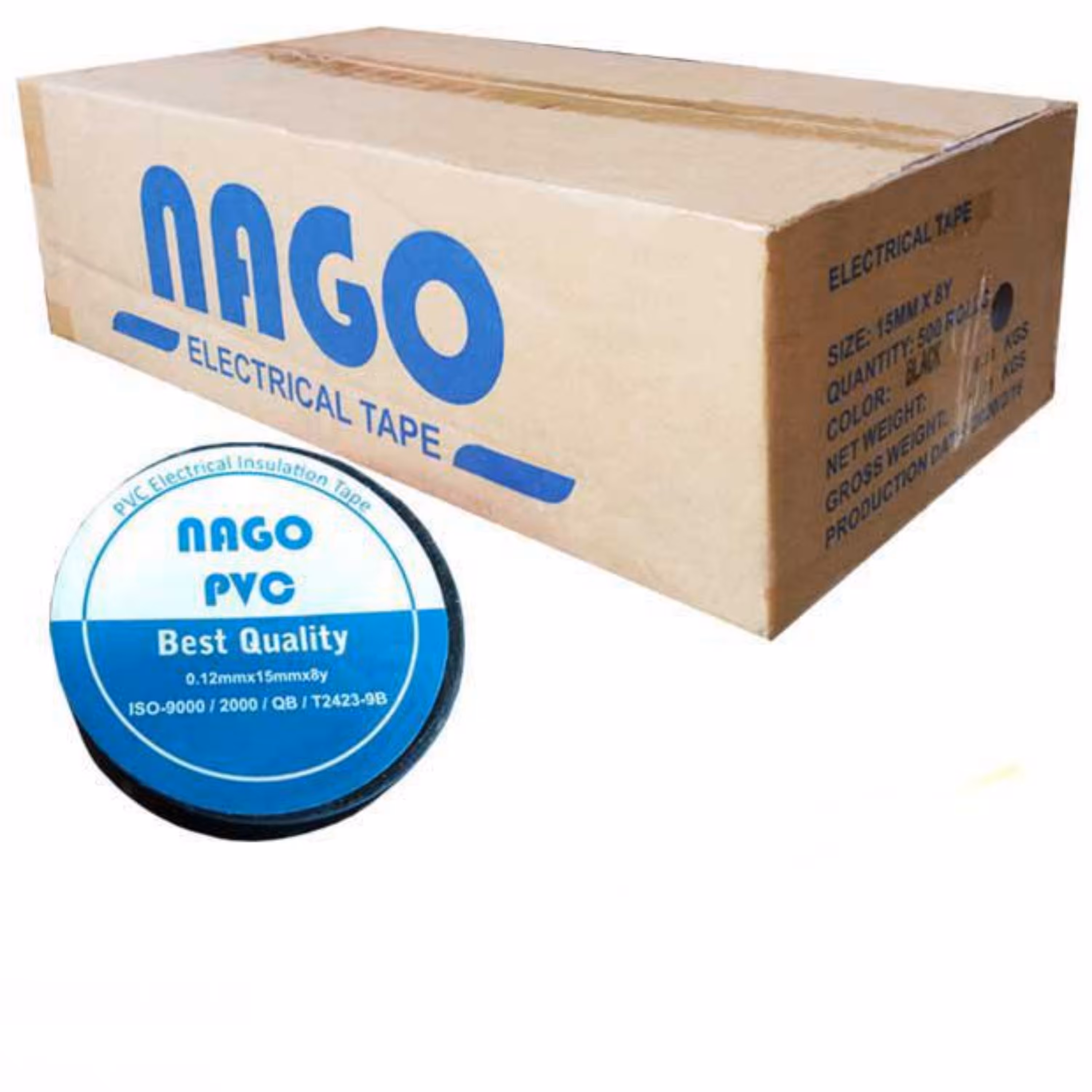 فروش کارتن 500 عددی چسب برق ناگو با کیفیت عالی   8 یارد و 15 میلیمتر