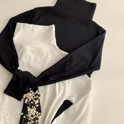 بادی یقه اسکی آستین فینگردار فانریپ کبریتی