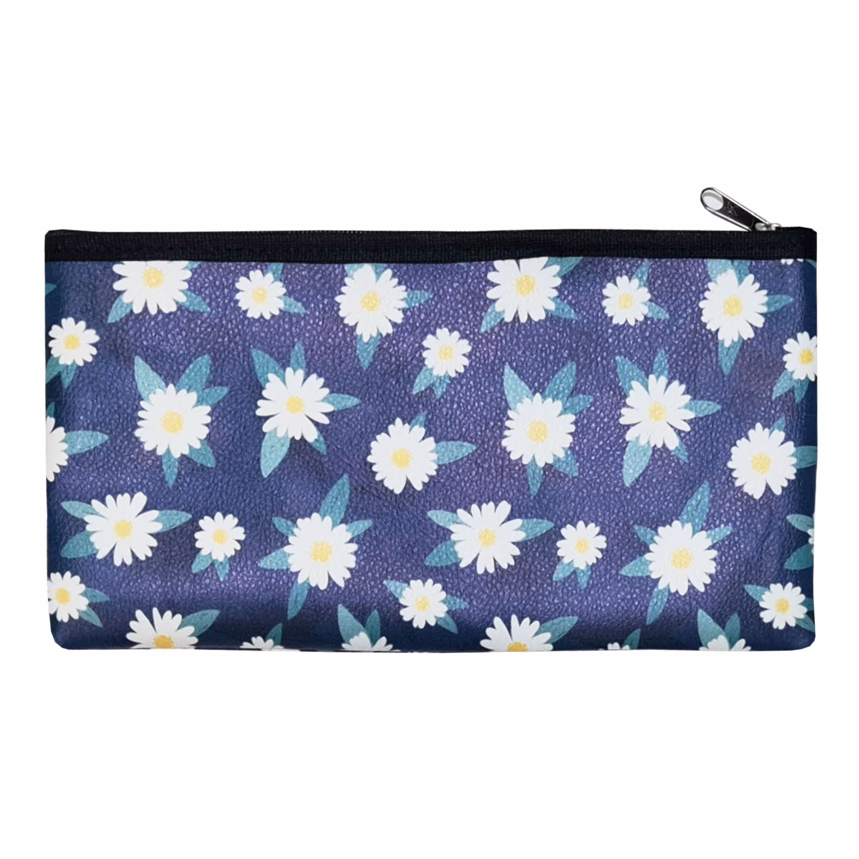 جامدادی و کیف لوازم آرایش چرم مصنوعی طرح گل بابونه تیره