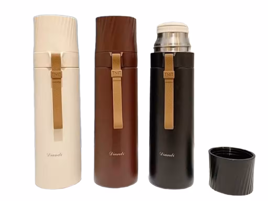 فلاسک دکمه  فشاری داخل استیل 500 میلی لیتر به همراه بند دستی سیلیکونی  diandi